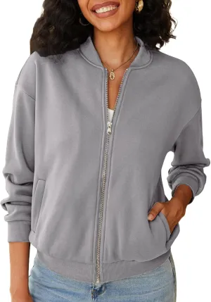 Zip Up Sweatshirts Women Long Sleeve Lightweight Jacket Fall Outfits Trendy Casual Loose Outwear with Pockets