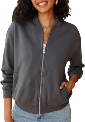 Zip Up Sweatshirts Women Long Sleeve Lightweight Jacket Fall Outfits Trendy Casual Loose Outwear with Pockets