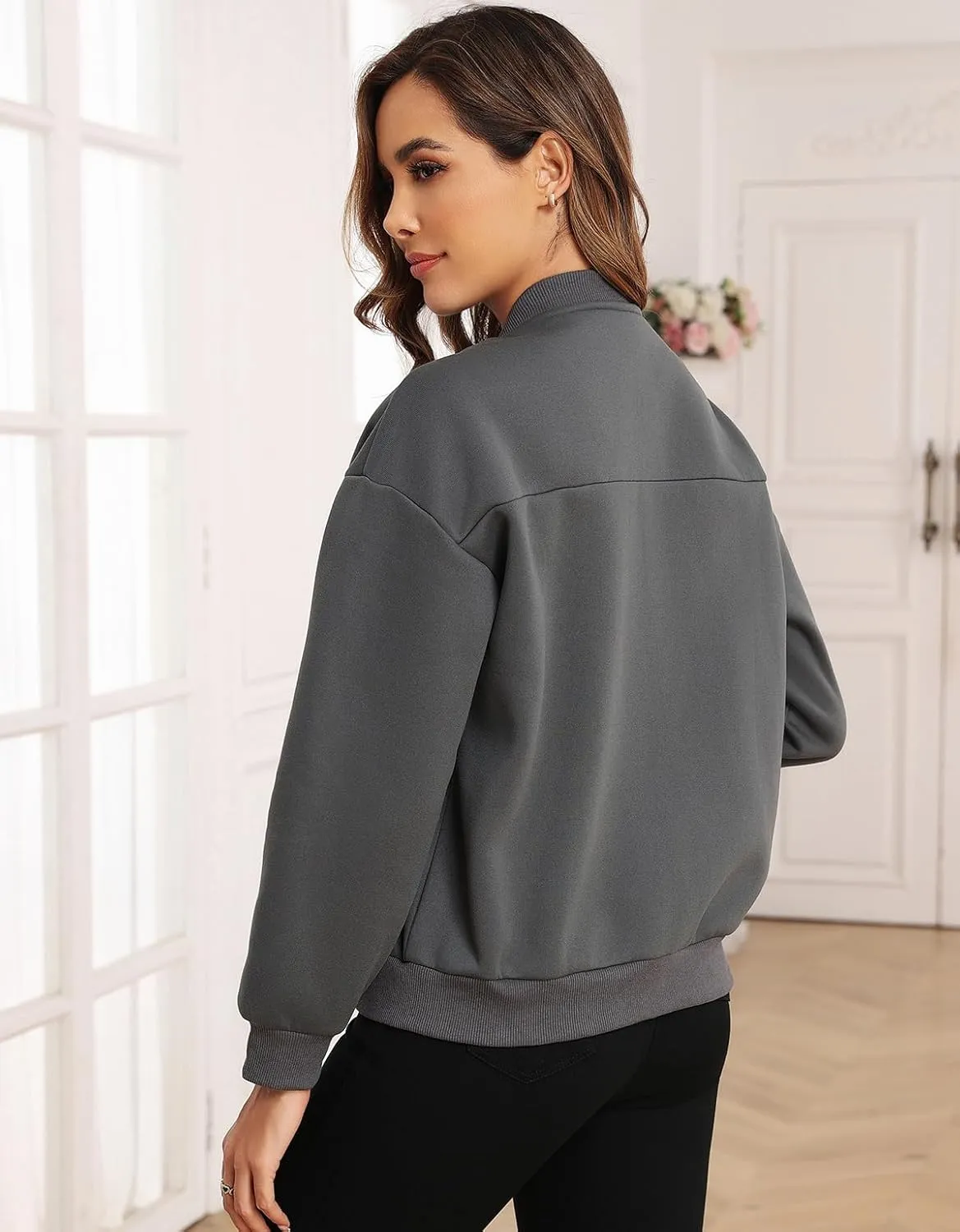 Zip Up Sweatshirts Women Long Sleeve Lightweight Jacket Fall Outfits Trendy Casual Loose Outwear with Pockets