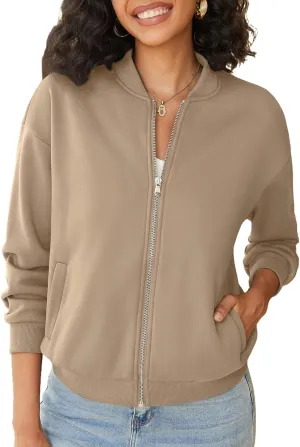 Zip Up Sweatshirts Women Long Sleeve Lightweight Jacket Fall Outfits Trendy Casual Loose Outwear with Pockets