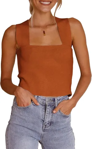 Zwurew Women's Knit Square Neck Tank Tops 2025 Summer Casual Sleeveless Sweater Fitted Shirts Tanks