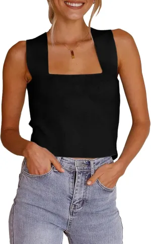 Zwurew Women's Knit Square Neck Tank Tops 2025 Summer Casual Sleeveless Sweater Fitted Shirts Tanks